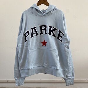 Parker Logo Light Blue Hoodie with Red Star